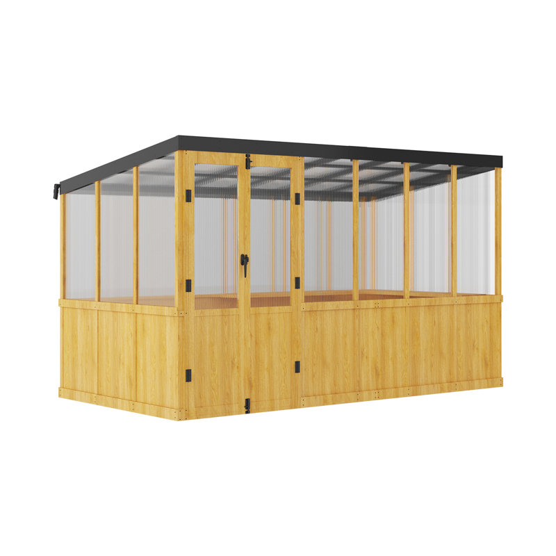 Serre extérieure en bois avec panneaux en polycarbonate et tablettes pour plantes l 6 pi x P 12 pi