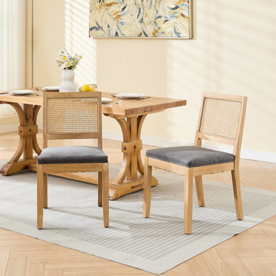 Gray Mid Century Modern Dining Chairs Of 2, Natural Hardwood Frame, Breathable Mesh , Linen Fabric Upholstery, Suitable For Room, Commercial Environment And Home Office Spaces