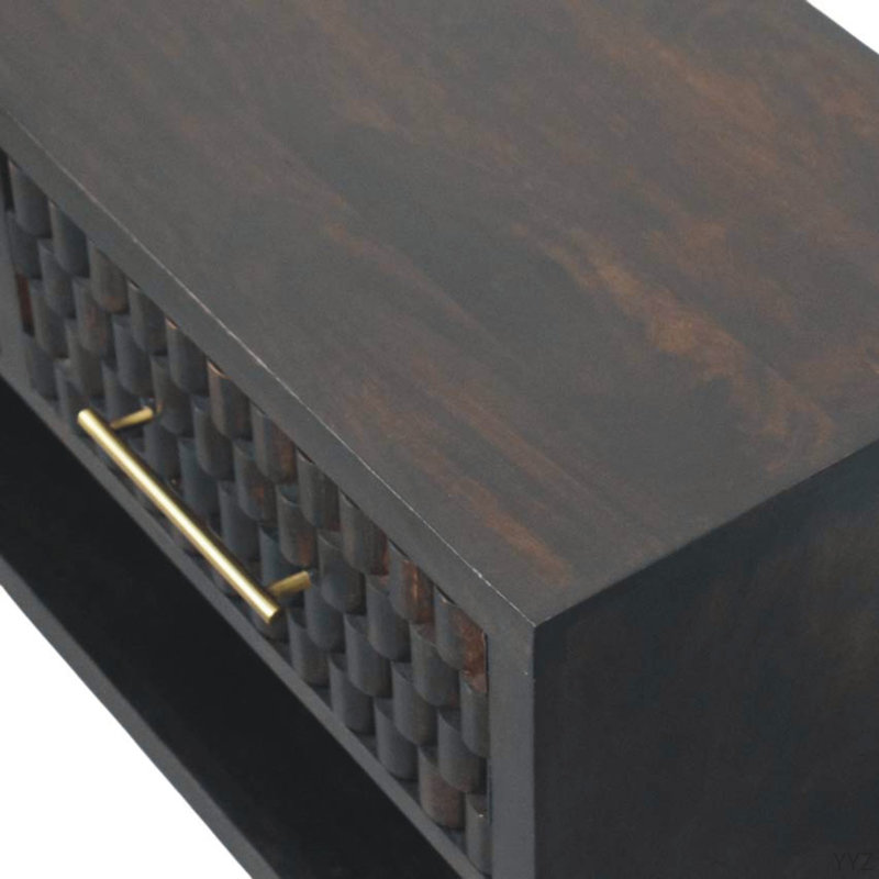 Solid Wood Arno Shoe Storage Unit,Black,2-Drawers,1-Shelf, Espresso