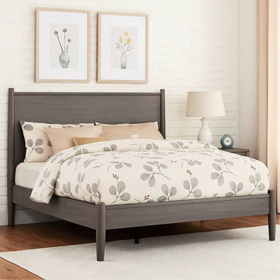 Gray Mid - Century Modern Full Size Platform Bed, Engineered Wood Structure, Round Tapered Legs, Slat Kit, No Box Spring Necessary Solid And , For Bedroom