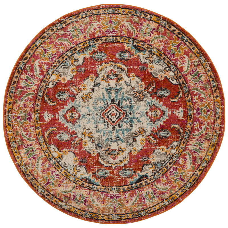 Almyra Oriental Area Rug, Round 8', Orange