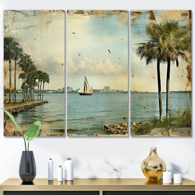 " Vintage 1920 Miami Palm Trees Beachside " 3 - Pieces