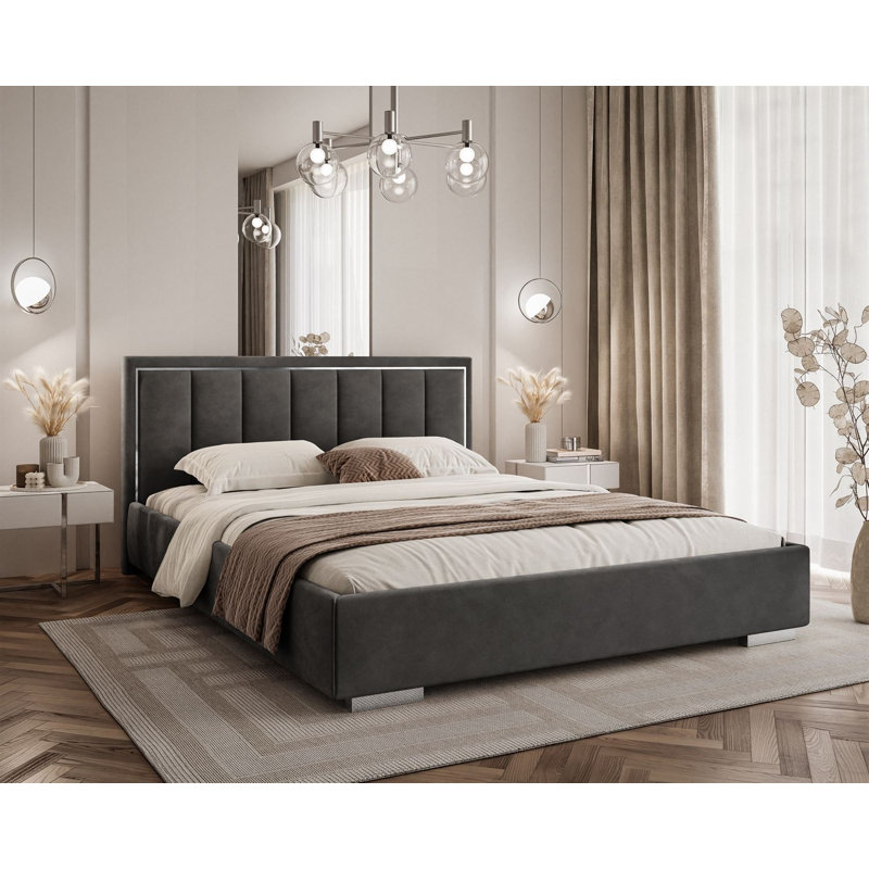 Upholstered Ottoman Bed, Dark Grey, Single (100 x 205 cm)