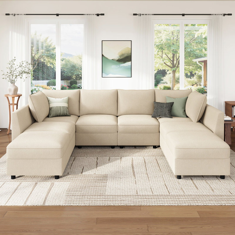 Canapé modulaire en U avec rangement Tremee, Polyester beige