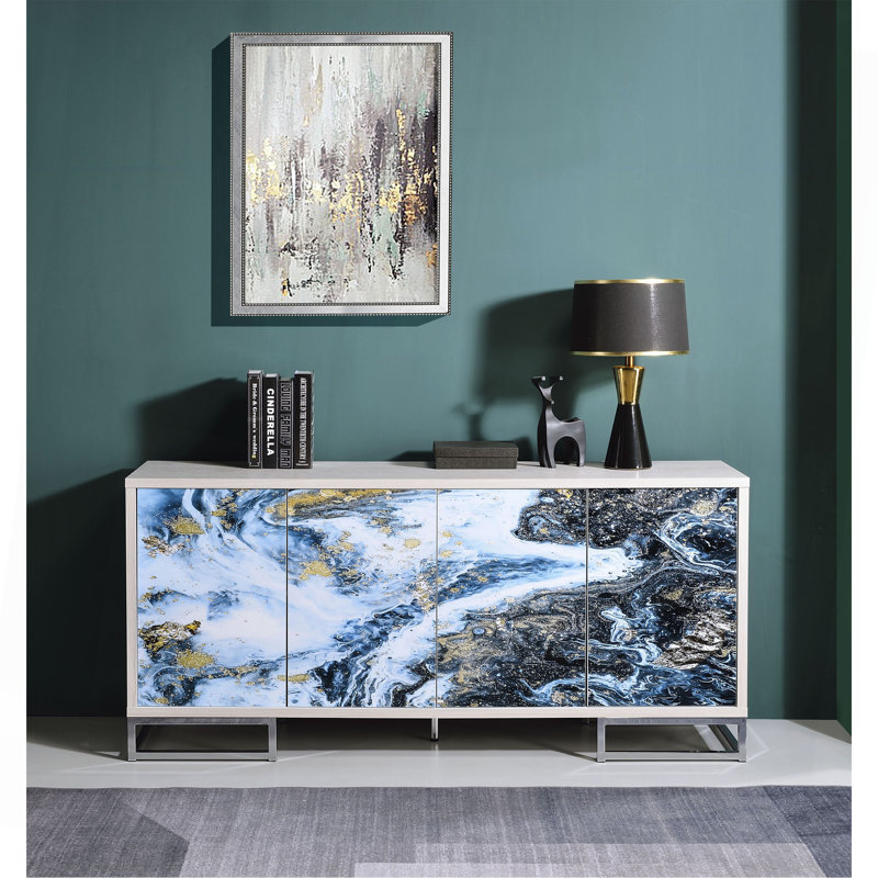 Console Liam Blue Marble Paint & Chrome