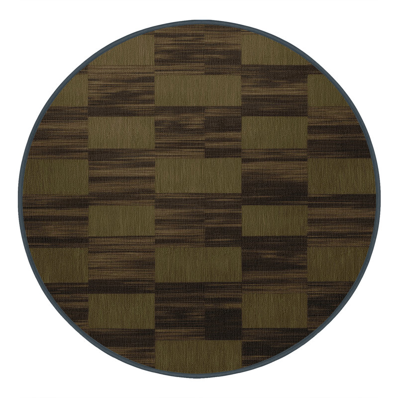 Tapis brun à carreaux lavable à la machine, Rond 4 pi