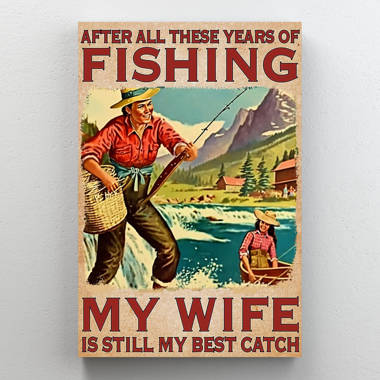 Old Couple Holding Hands and Go Fishing - Wrapped Canvas Rectangle Graphic Art Print Trinx Size: 11 H x 14 W x 2 D