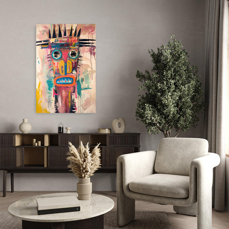Visage graffiti coloré abstrait, art mural contemporain, H 36 po x l 24 po