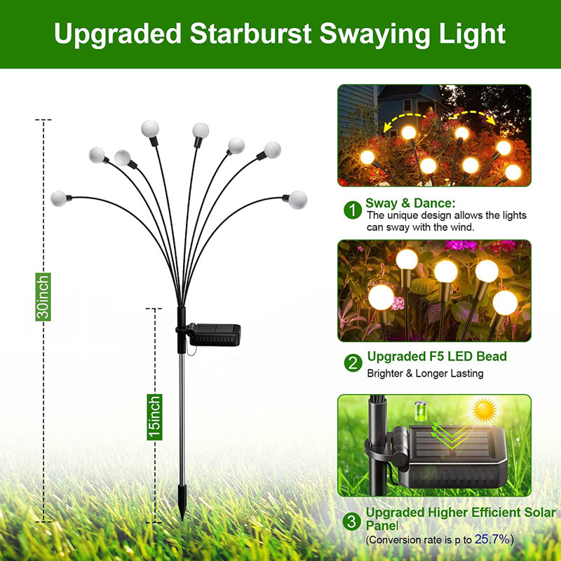 2X Bigger Solar Swaying Lights, 32 LEDs Solar Outdoor Decoration Light for Christmas