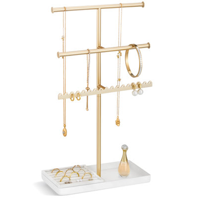 Multi-Tier Metal Jewelry Stand with Thickened Base and Elevated Bar