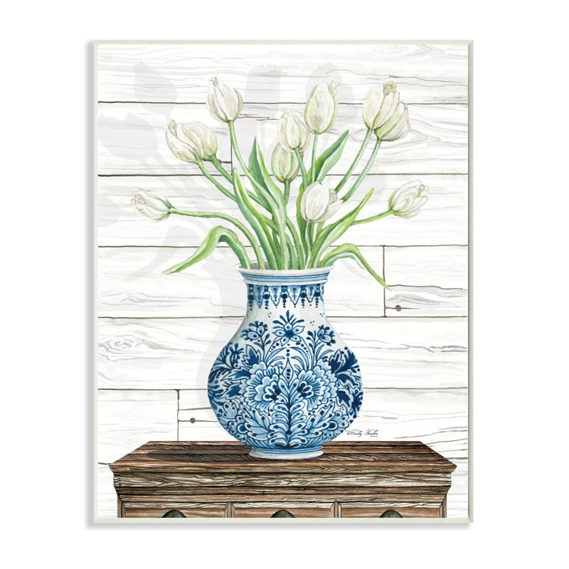 Tulipe Bouquet dans un vase en céramique par Cindy Jacobs - impression d'art graphique, H 19 po x l 13 po x P 0,5 po, Bois