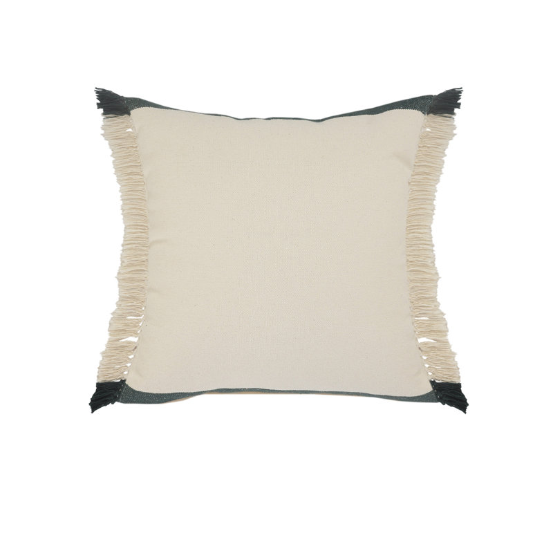 Contemporary Color Block Fringed 100% Cotton Decorative Throw Pillow, Polyester/Polyfill