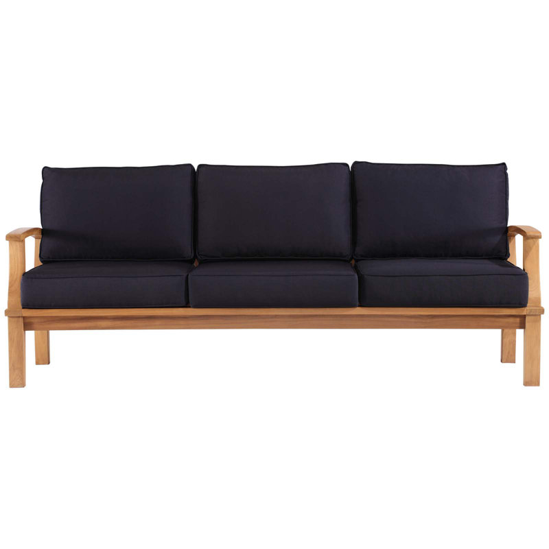 Marina Natural Teak Outdoor Sofa with Navy Cushions