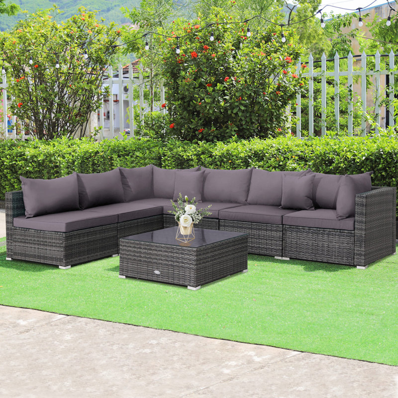 Minooka Wicker 6 - Person Patio Conversation Set with Cushions, Gray