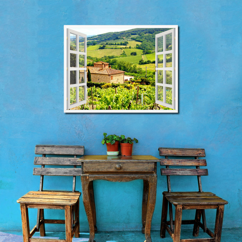 «Vineyard with Stone House Tuscany Italy French Window», reproduction de photo encadrée, H 16 po x l 12 po x P 1 po