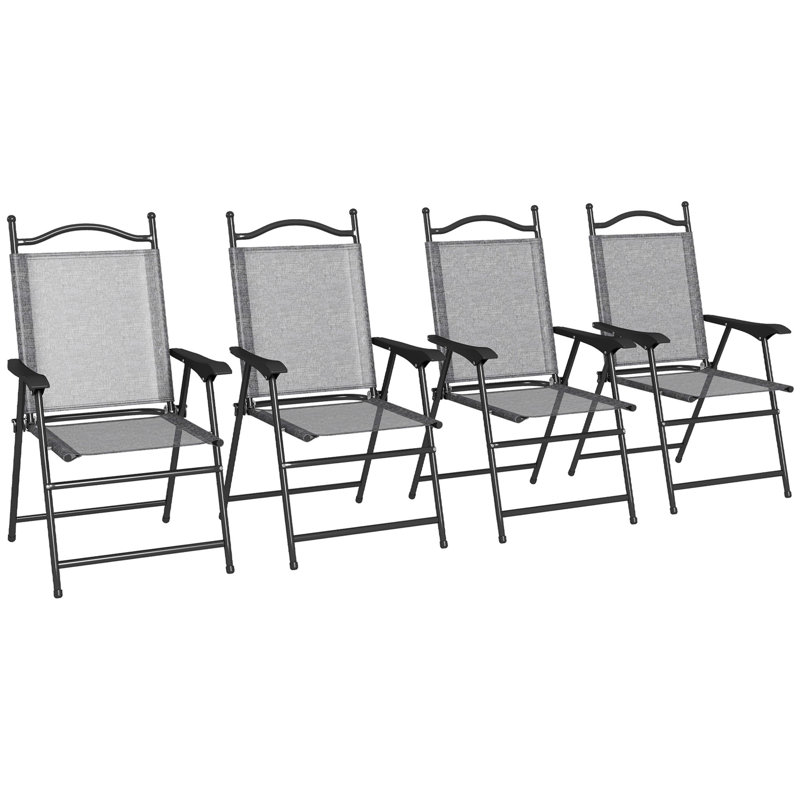 Ensemble de 4 chaises de patio pliantes Outsunny, siège en filet confortable pour l'extérieur, chaises de camping portables et durables avec accoudoirs