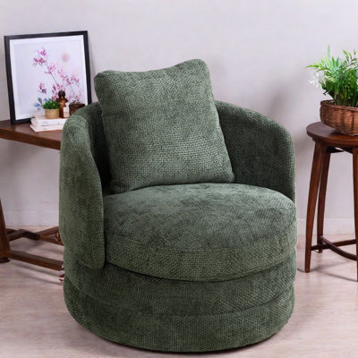 Swivel Accent Chairs, Green Chenille Metal Base Modern Chair For Home