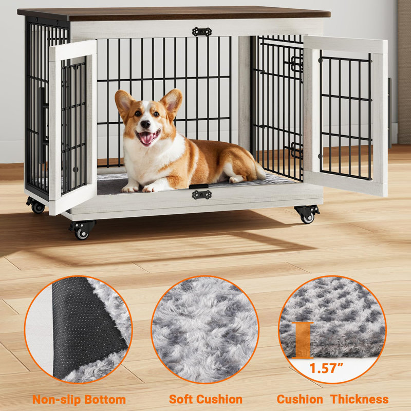 Mobilier pour cage de chien avec coussin, Noyer/blanc