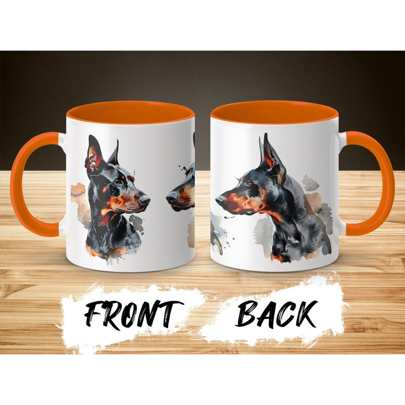 11oz Watercolour Doberman Design Coffee Mug, Orange, 4