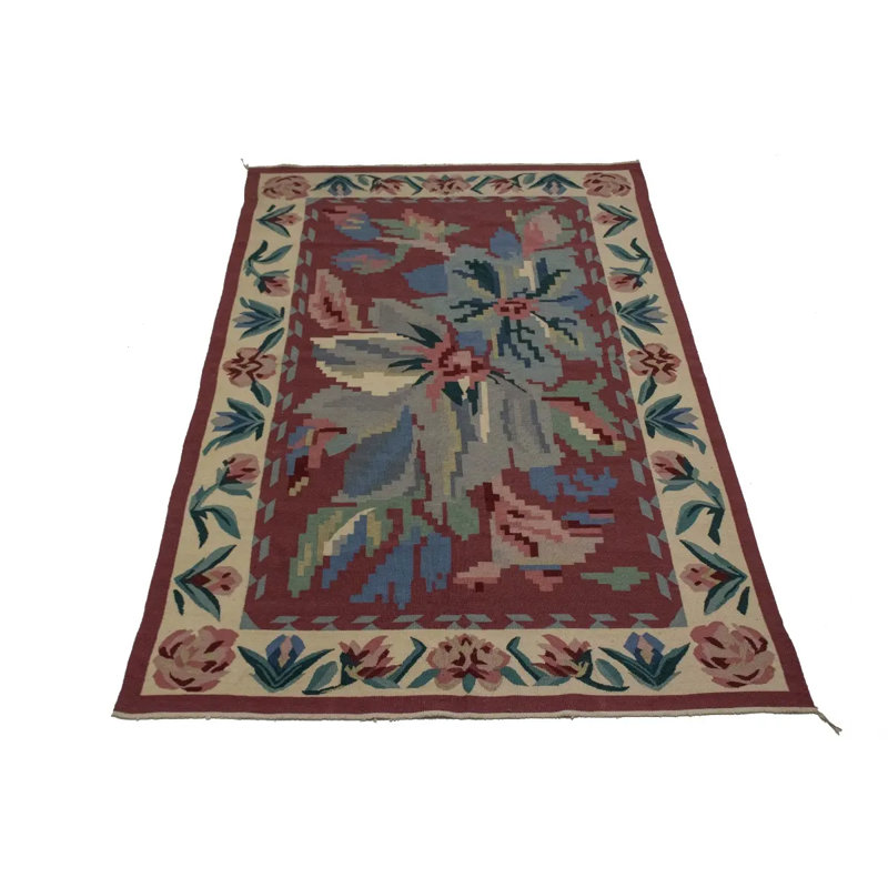 Tapis floral style chinois Dhurrie Kilim 6X9