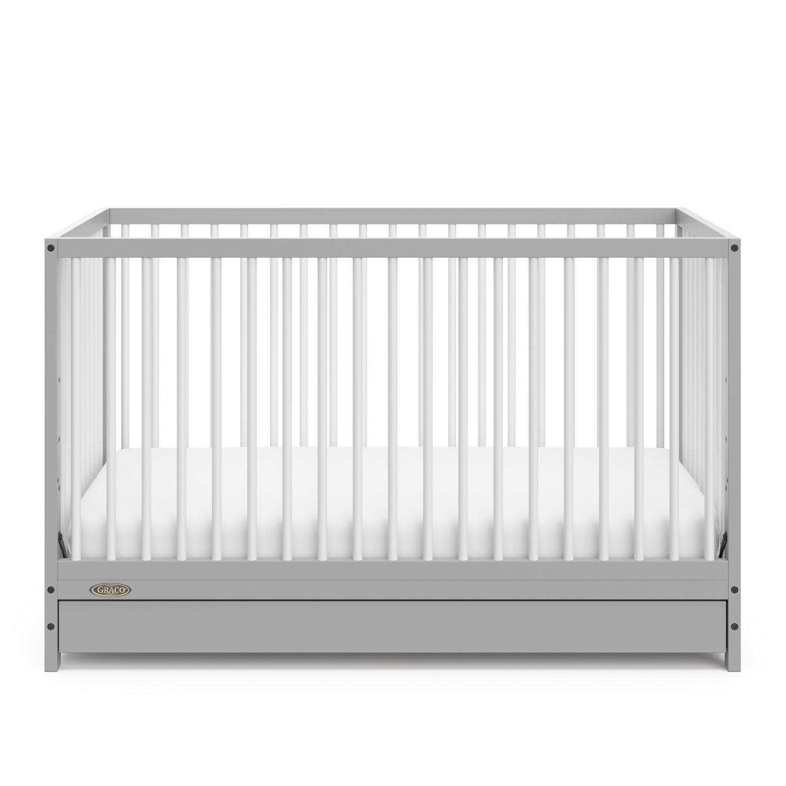 Teddi 5-in-1 Convertible Portable Crib, Pebble Gray/White, Crib + Mattress