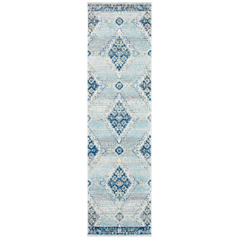 Christa Oriental Gray/Navy Area Rug, Runner 2'3" x 12'