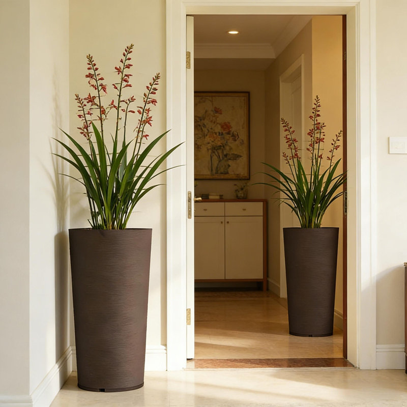Grand pot de fleurs, grands pots de fleurs empilables, ensemble de 2 pots de fleurs, Brown