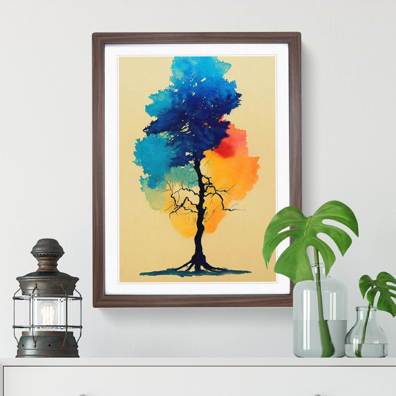 Water Paint Tree No.3 - Single Picture Frame Painting, 64cm H x 46cm W x 2cm D, Walnut