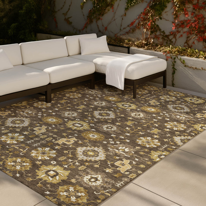 Tapis traditionnel lavable à la machine intérieur / extérieur ACN2610, Chocolat, 10 pi x 14 pi