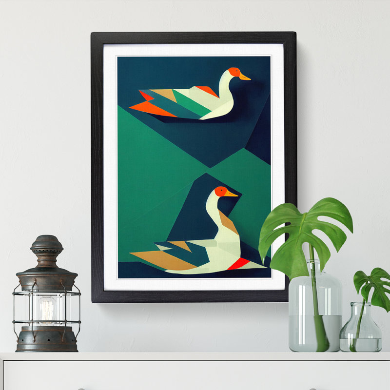 Levitan Goose Painting Polygon 1 Piece Single Picture Frame Wall Art, 46cm H x 34cm W x 2cm D, Oak