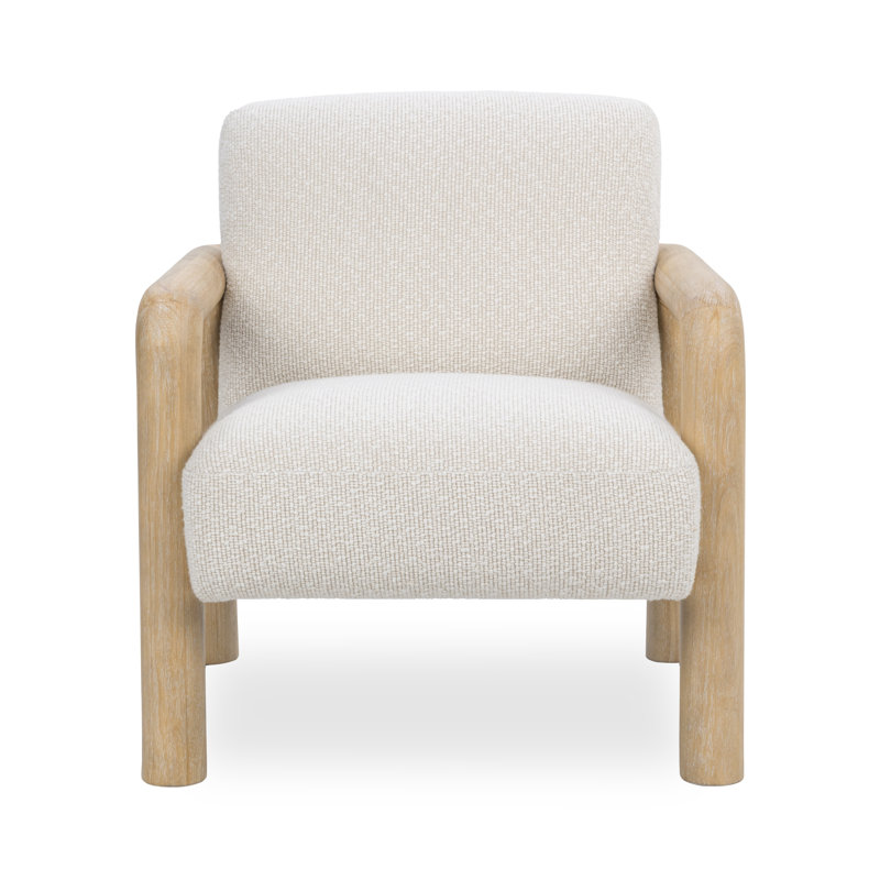 Reyna Upholstered Fabric Accent Chair, Natural Wood, Sand