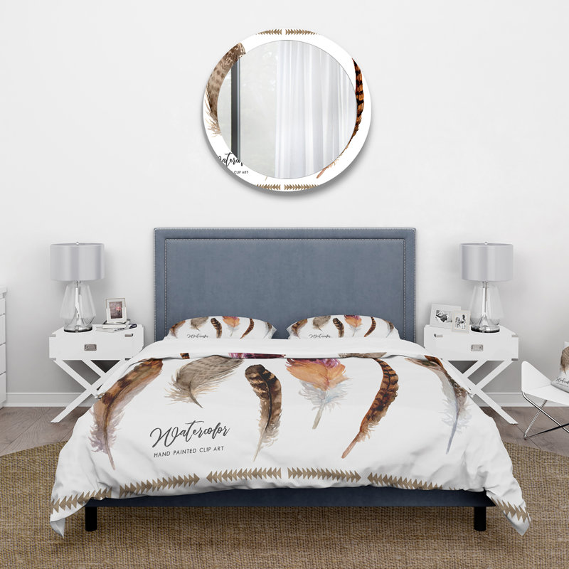 Exotic Vibrant Boho Feathers - Bohemian & Eclectic Duvet Cover Set - Microfiber Polyester, King Duvet Cover + 2 King Shams