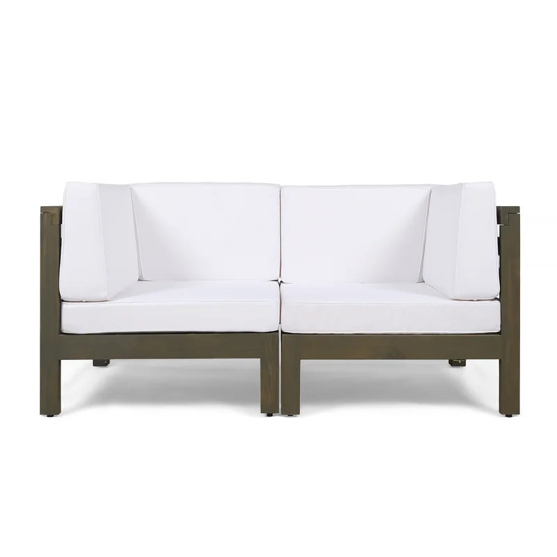 Causeuse modulaire moderne avec cadre en bois d'acacia et accoudoirs à lattes, White