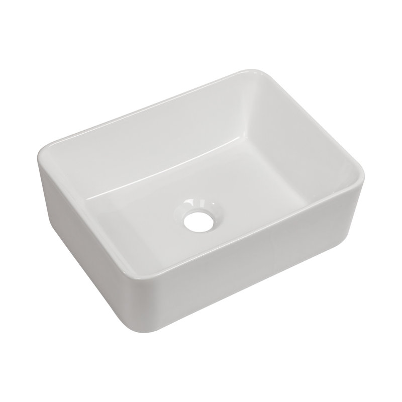 16"X12" White Ceramic Rectangular Vessel Bathroom Sink, White
