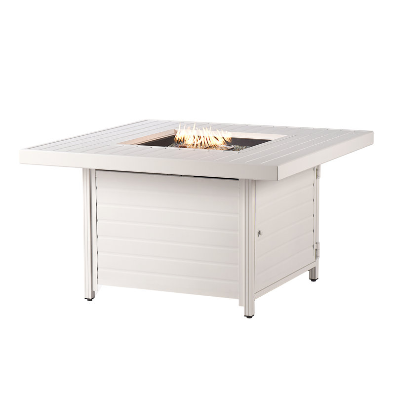 Margrett Square Aluminum Propane Smokeless Fire Pit Table with Hidden Fuel Tank, White