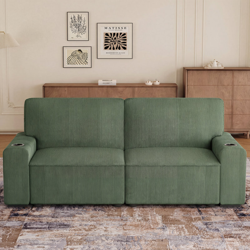 Modern Loveseat Sofa For Living Room, 87-Inch Corduroy Sofa, Spring Cushions, Solid Wood Frame, Easy Assembly For Small Spaces - Green