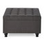 Grand repose-pieds carré avec rangement et pieds en bois, table basse capitonnée avec garniture cloutée pour espace de vie, gris foncé-873932294