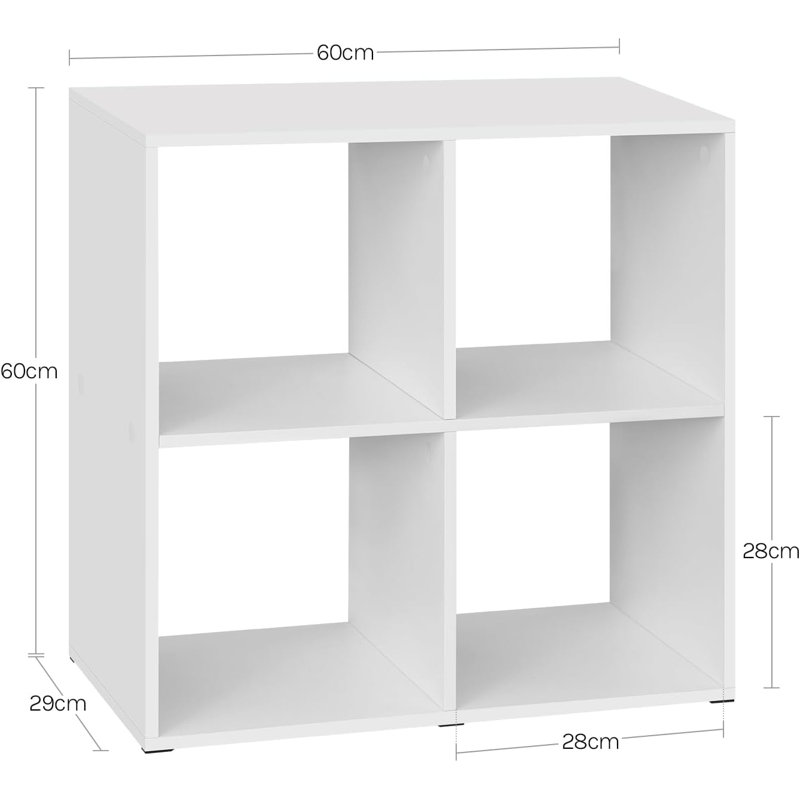 60cm W Cube Bookcase, (2 Shelves) 60cmH x 60cmW x 29cmD, White