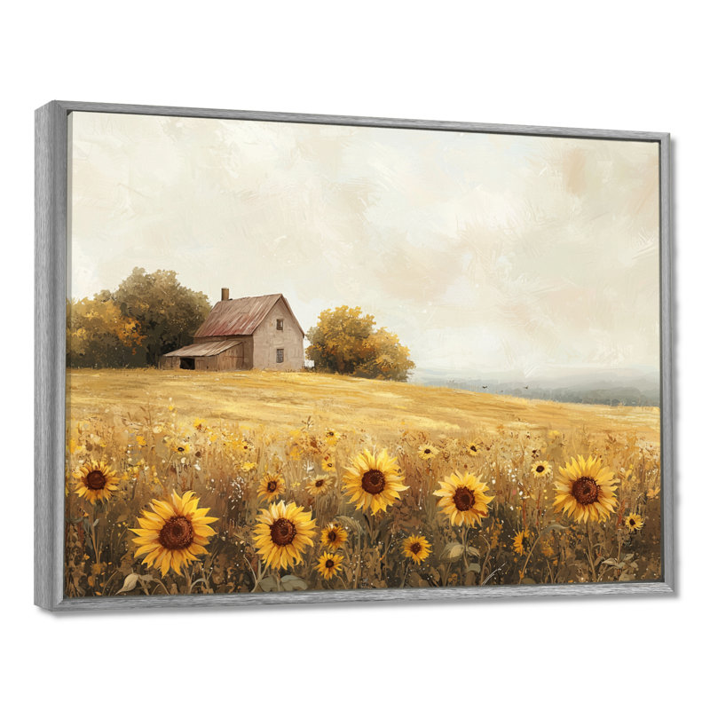 Diwan, tournesols au bord de la ferme I - tournesols, art mural, Argent argent, Impression encadrée flottante