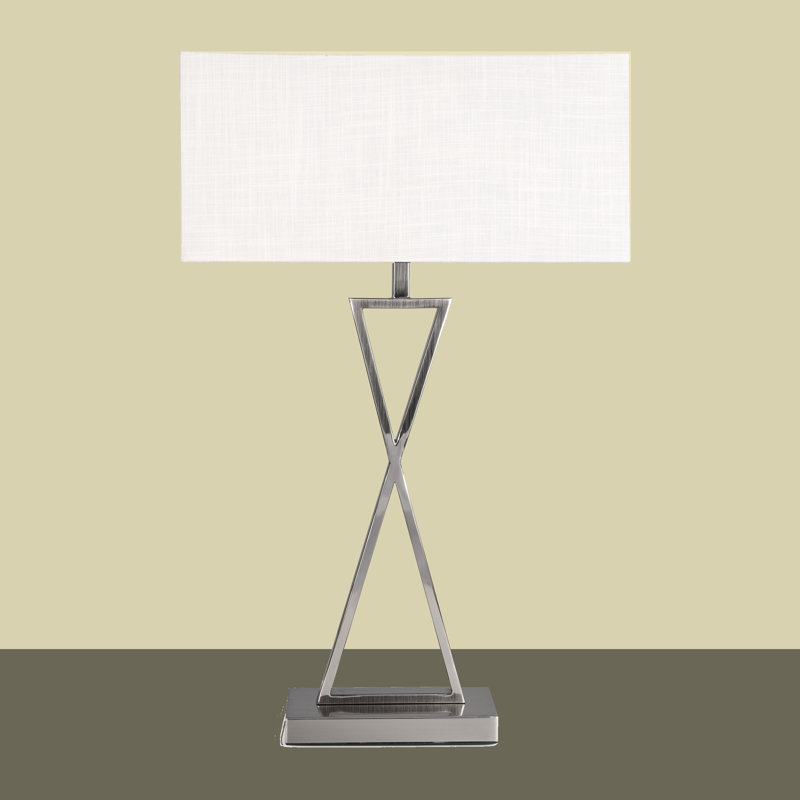 Avory 64cm Rectangle Metal Narrow Table Lamp, Ivory, Silver