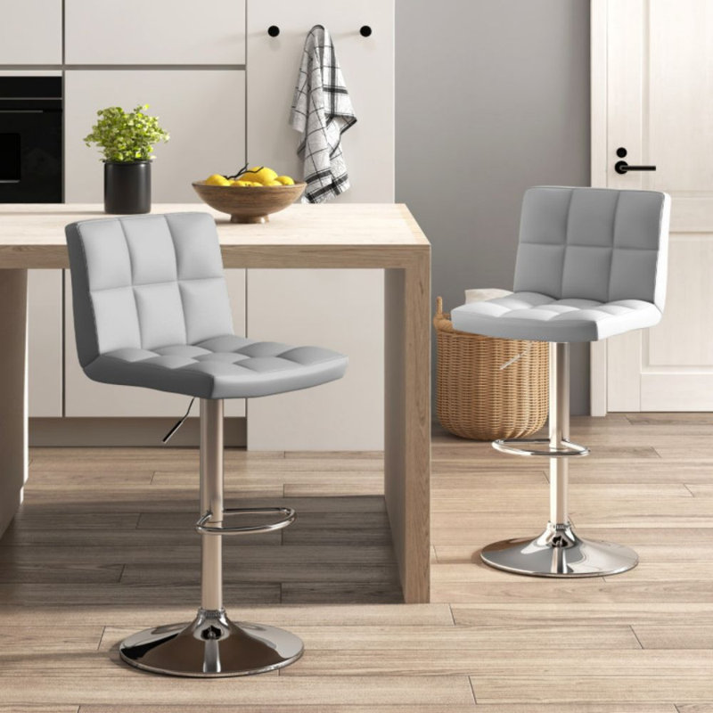 Ensemble de 2 tabourets de bar carrés pivotants réglables avec dossier et repose-pieds, Gris