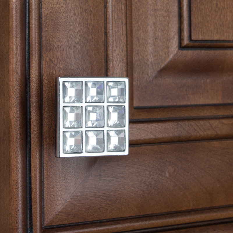 1-1/2" Square Clear Crystal Cabinet Knob with Polished Chrome Base