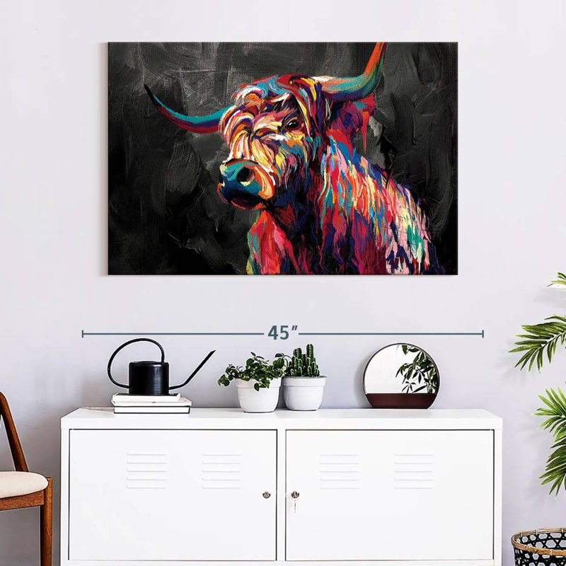 Vache abstraite sur toile, H 26 po x l 39 po x P 1,25 po