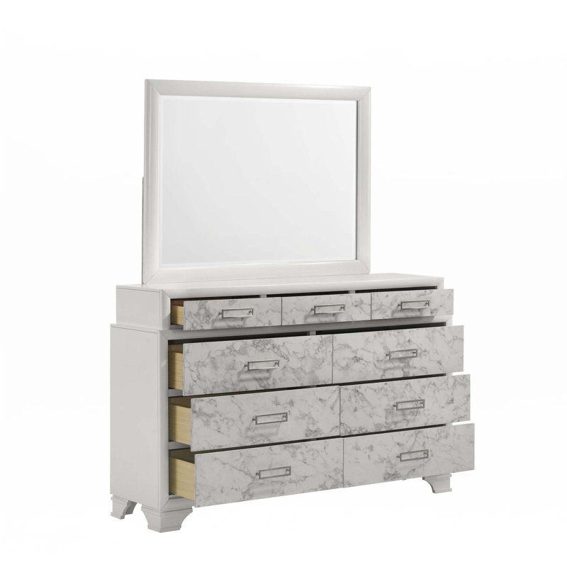 Ensemble de chambre à coucher, Lit, table de chevet, commode, miroir de commode, Double