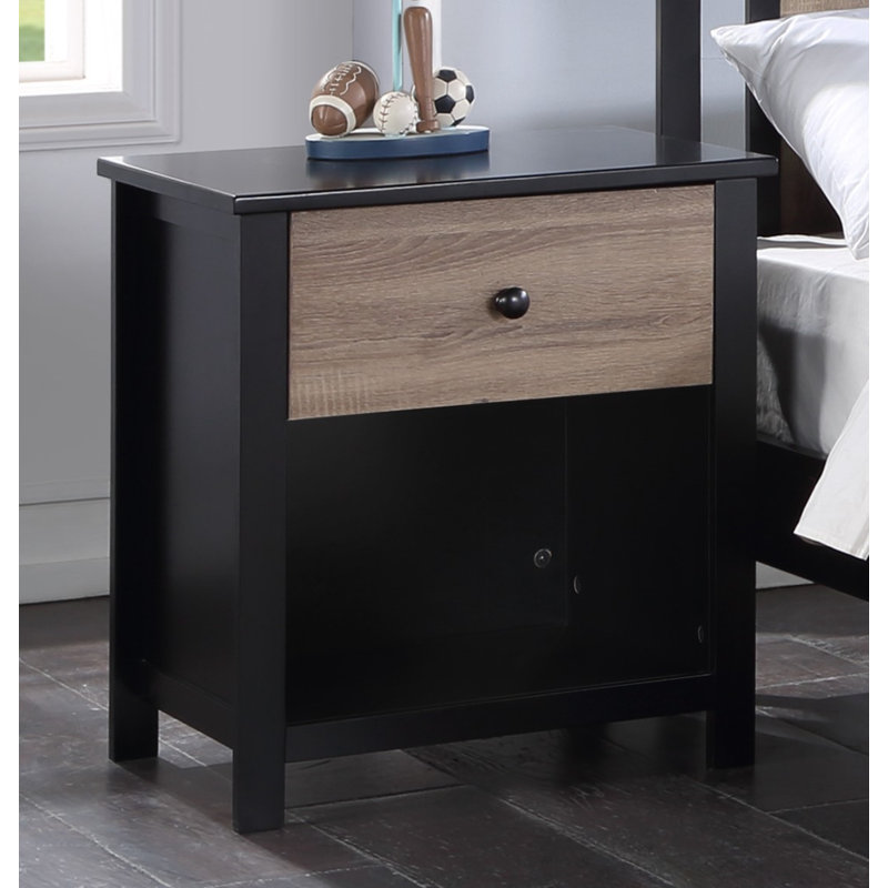 Connelly Single Drawer Nightstand, Black/Walnut