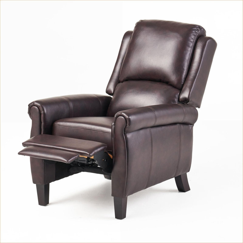  Faux Leather Pushback Club Recliner Compact Single Warm Red Upholstered Chair for Living Room Bedroom
