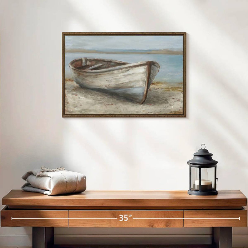 Bateau blanchi à la chaux I, 19 po x 13 po, Cadre flottant noyer