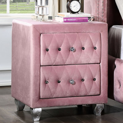 2 Table de chevet rose pour chambre à coucher avec détails en acrylique et base en bois massif Design moderne de style velours