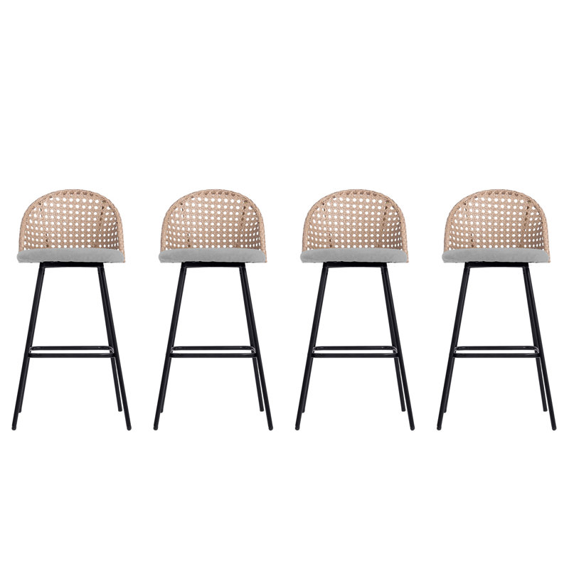 Upholstered Rattan Back Counter & Bar Stool, Light Gray