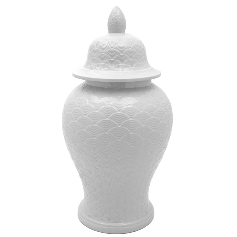 24" Antique White Scaled Temple Jar